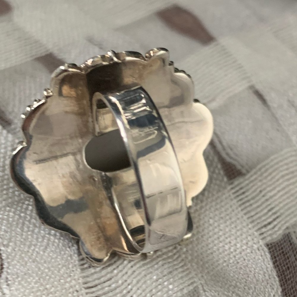 Solid Sterling Silver Gray Moonstone Filigree Sz 6 - image 4